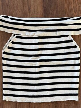 Black and Cream Striped Off the Shoulder Short Sleeve Top H&M